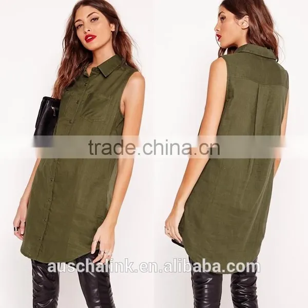 High Quality Elegant Women Khaki Sleeveless Soft Material Shirts photo-6