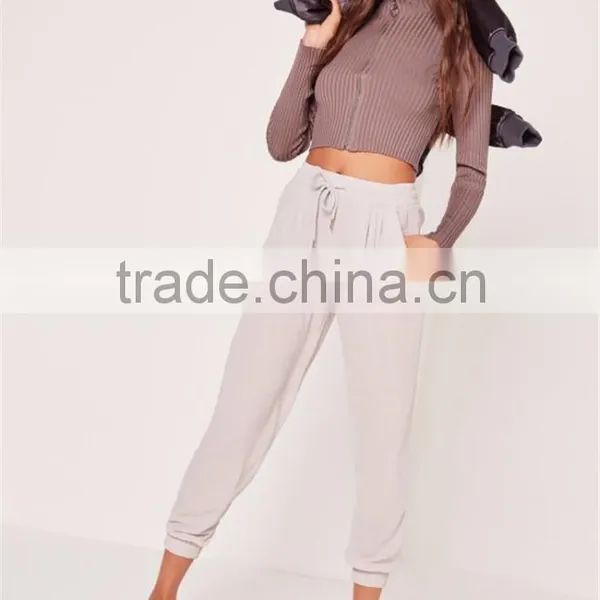 High Waist Short Style Women Knitted Crop Zip Through Cold Shoulder Crop Jumper Purple photo-5