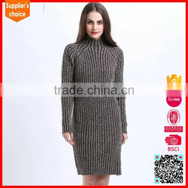 Latest Design Long Sleeves Acrylic Ribbed Women Long Sweater Dress