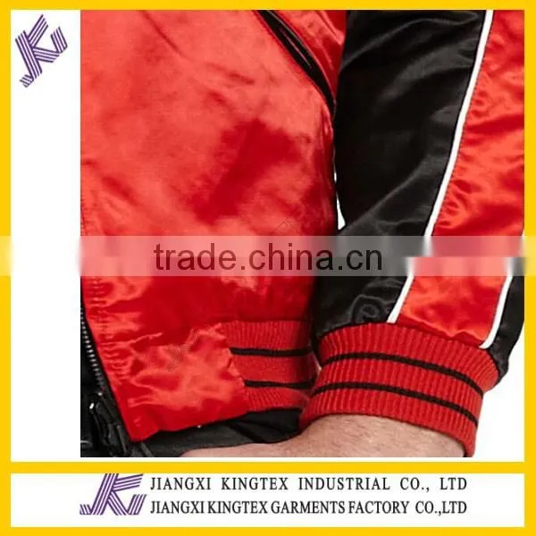 Embroidered Satin Bomber Jacket,sporty Cool Jacket,rib Collar and Sleeve Cuff Jacket photo-2