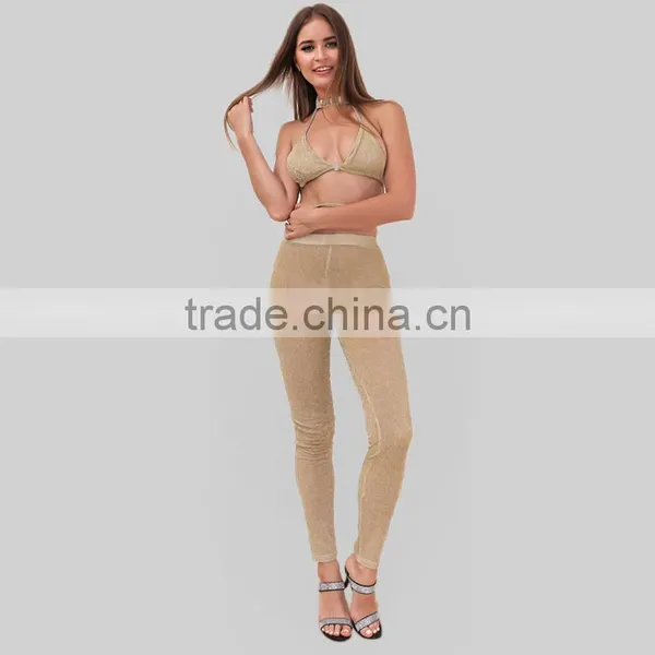 Runwaylover 078 Europe Style 2017 Ladies Sexy Beaded Crop Top And Tight Pants photo-2