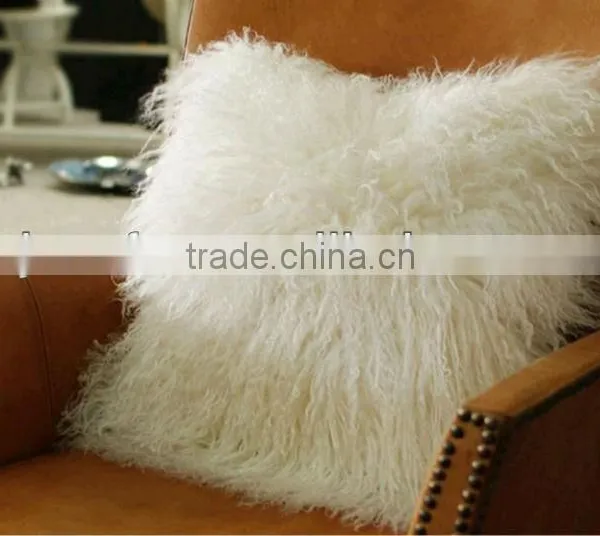 Mongolian Fur Cushion, with Real Lamb Fur