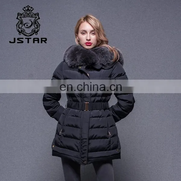 Cheap Black Waist Fed Down Feather Fur Collar Coat photo-3