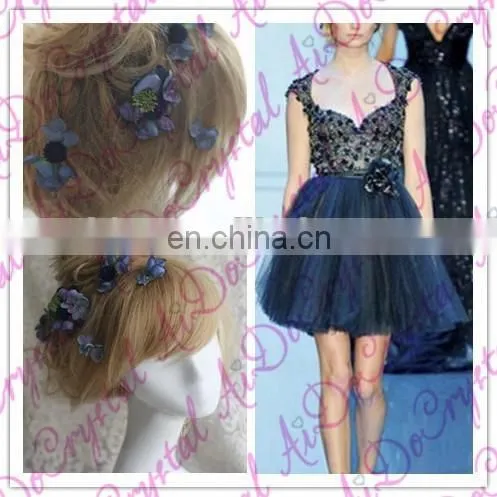 Aidocrystal Exquisite Deep Blue Artificial Flower Hair Pins Bridal Fascinators for Party photo-4