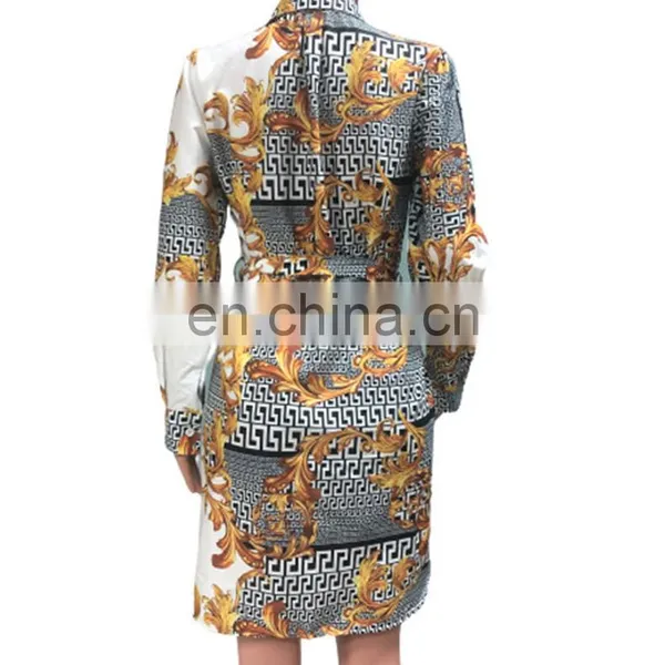 Print Waist Binding Casual Dresses Long Sleeve Dresses photo-6
