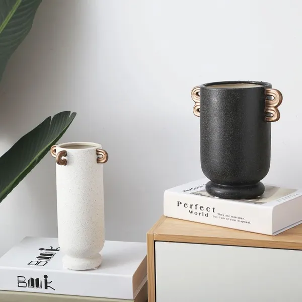 White Nordic Style Double Ears Large Ceramic Vase For Artificial Flower, Hallway Decoration photo-2
