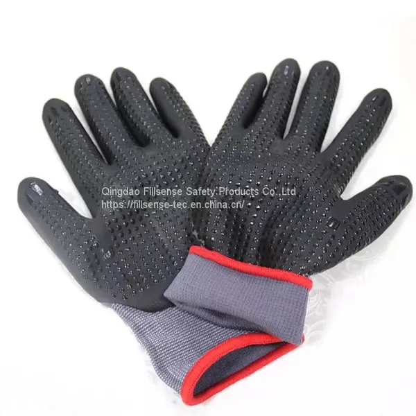 15Gauge Nylon Spandex Liner Nitrile Foam Coated Dotted Gloves With Dots EN388 4131X photo-3
