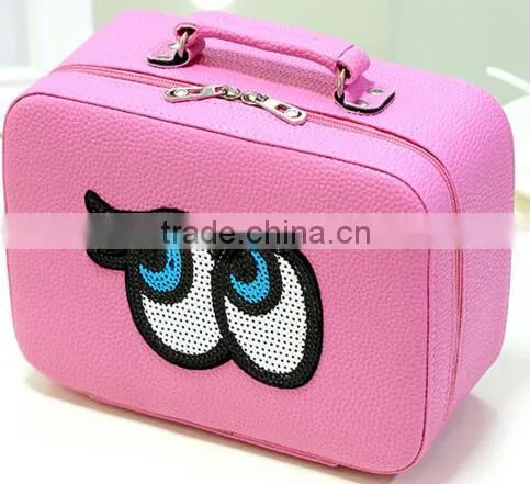 Pink Leather Girl Cosmetic Train Case,custom Leather Makeup Carrying Box,Beauty Vanity Artist Case photo-2