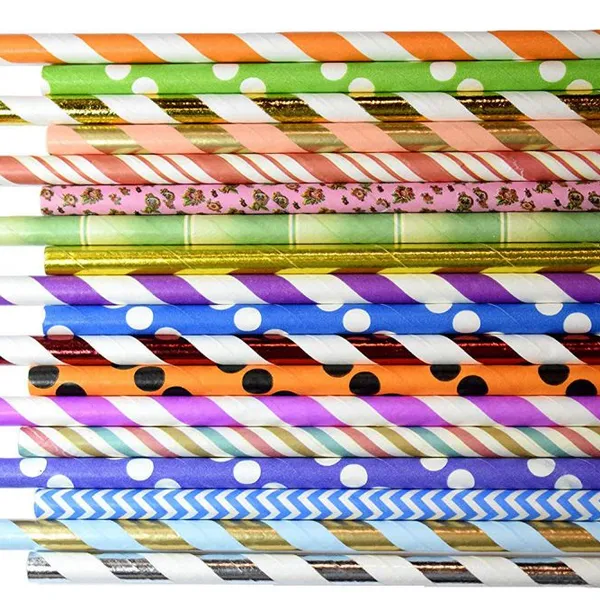 Ningbo PartyKing 25pcs Pack Metallic Gold Heart Stars Foil Stripe Paper Straws Gold Foil Stripe Paper Straws Silver Foiled Stripe Chevron photo-3