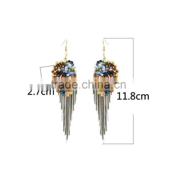 Fashion Earings for Women 2015 Crystal Beads Earring Large Tassel Earring Jewelry photo-6