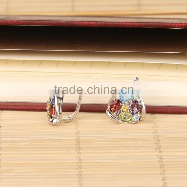 925 Sterling Silver Muilti Color Genuine Gems Clip on Earring Amethyst,Topaz,Peridot,Citrine,Garnet Mix or Single photo-2