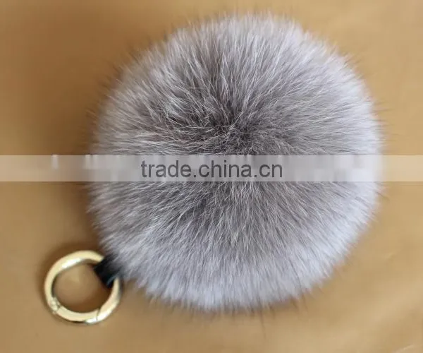 New Arrival Hot Selling 100% Real Fox Fur Pom Pom Leather Key Rings photo-6