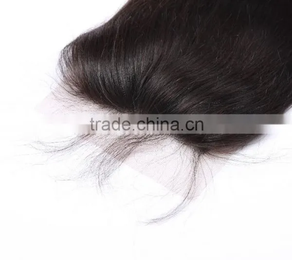 Malaysian Lace Closure Malaysian Virgin Hair Closure 4''X4" Virgin Human Hair Hand Tied Three Part Natural Black photo-6