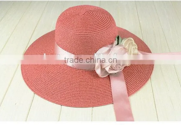 2015 Made in China Best Quality Lady White Straw Hat With Black Bands photo-3