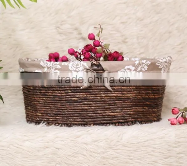 Handmade Maize Basket Flat Knitting Corn Rope Rattan Storage Basket Set of 3 photo-2