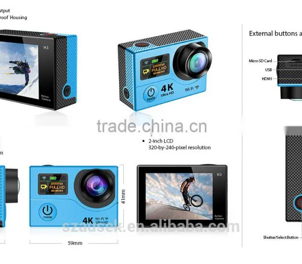 4K 30fps Action Camera Dual Screen go Pro Style Original Genuine AT-H3R 4K + Wifi + 2.4G Remote Control photo-6