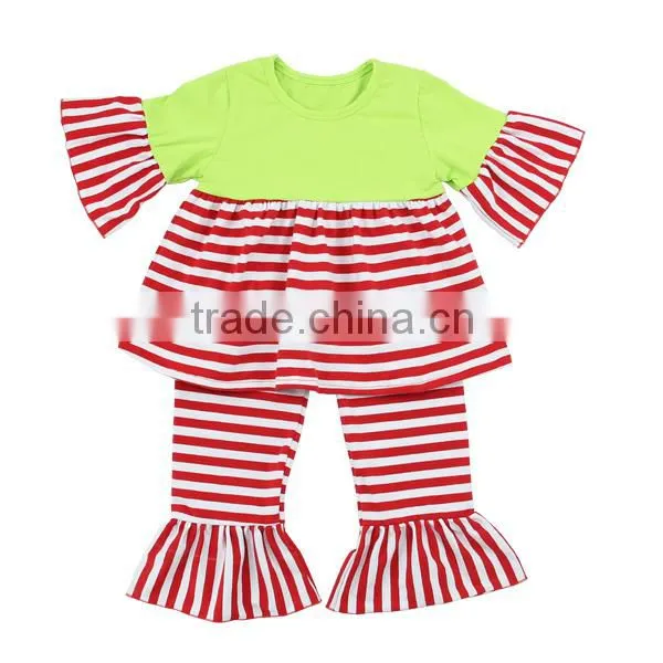 2016 Kaiyo Baby Clothes Manufacturers Usa Children's Fall Boutique Clothing Stripe Ruffle Top With Stripe Ruffle Pant Sweat Suit