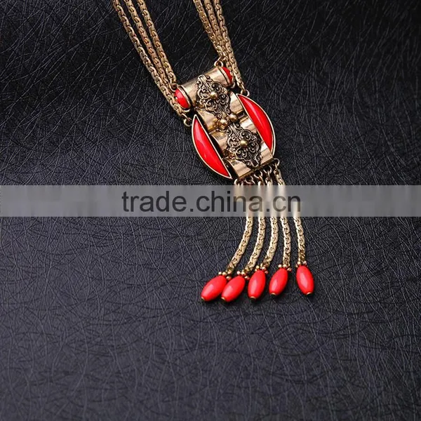 Cheap Wholesale Jewelry 2016 Latest Design Red Bead Pendant Necklace photo-6