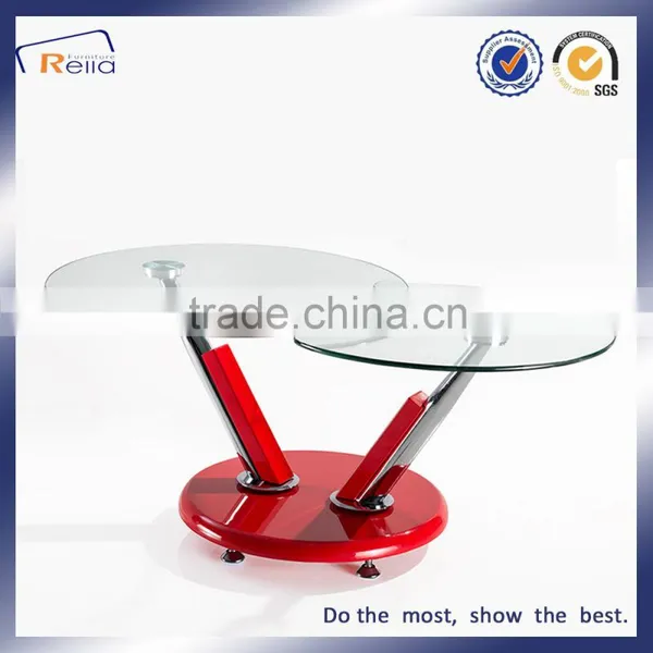 Modern Design Special Shape Revolve Transparent Coffee Table Glass Top Wood Legs photo-3