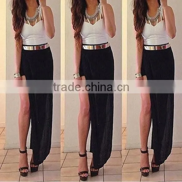 Women Summer Fashion Sexy Chiffon Sheer Irregular Side Split Long Skirt Evening Party Skirt photo-6