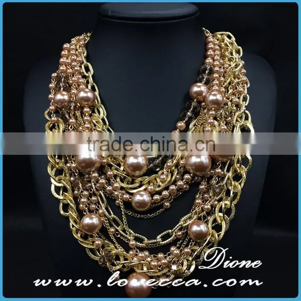 Dubai Gold Jewelry Charms Fashion Women Exaggerate Pearl Collar Chain Costume Necklace photo-2