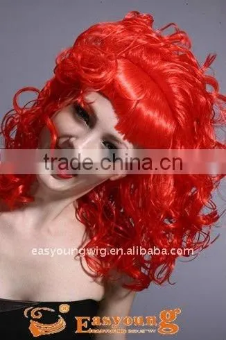 Crazy Red Color Party Wig, Halloween Wig With Horn photo-3