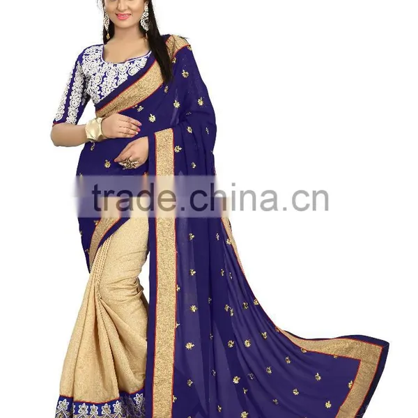 Blue Embroidery Saree