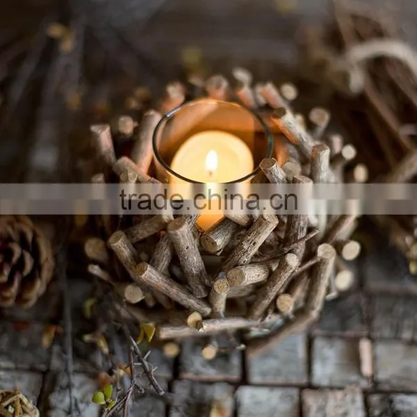 Vintage Chic Wooden Wicker Candle Holder Light Holder Christmas photo-6