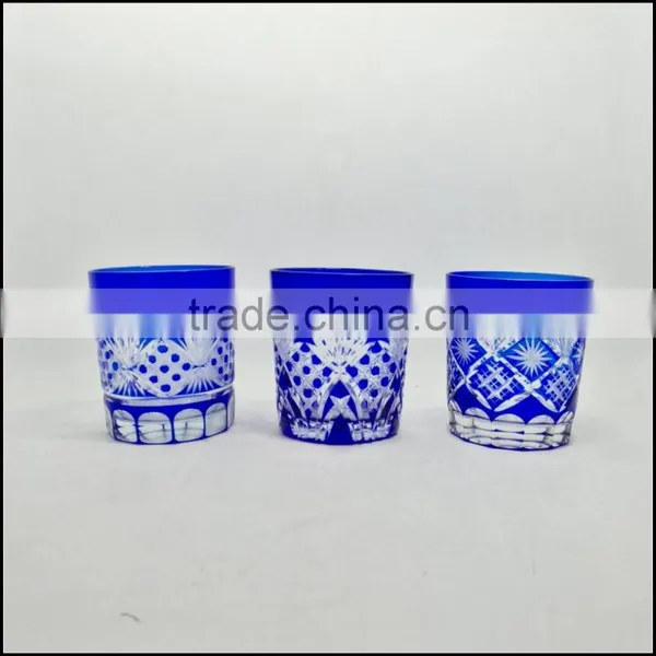 Cobalt Blue 8 oz Stock Hand Cut Round Glass Tumbler photo-2