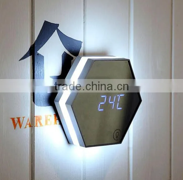 Multifunction Mirroring Alarm Clock With Led Digital Thermometer Cosmetic Mirror Night-lighting Alarm Clock photo-4