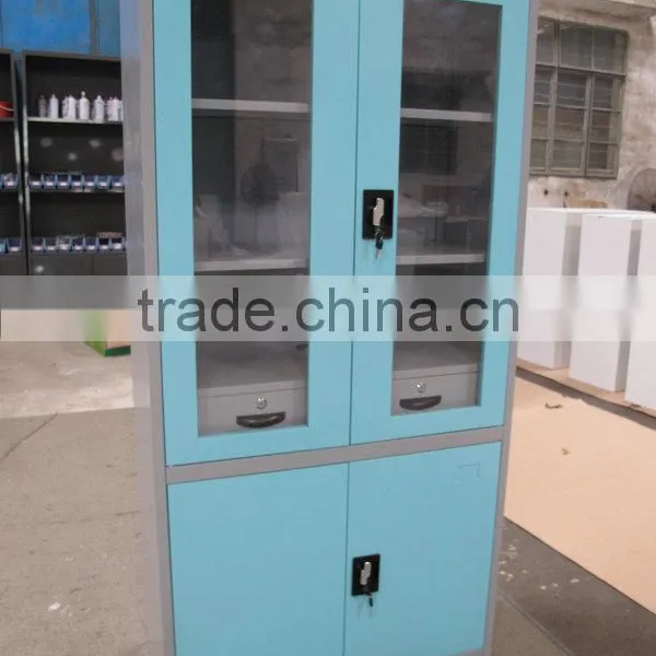 Steel Swing Doors Glass Cupboard Storage Bookshelf photo-2