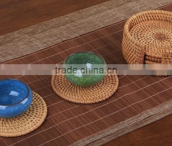 Handmade Rattan Cup Holder / Set of 6 Rattan Coasters Made in Vietnam photo-4