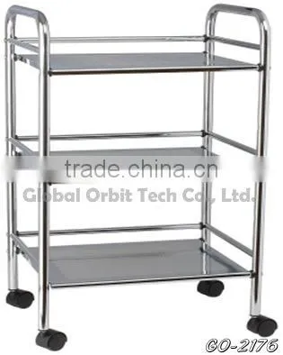 Elegant Looking 3 Tiered Color Glass Food Serving Trolley photo-6