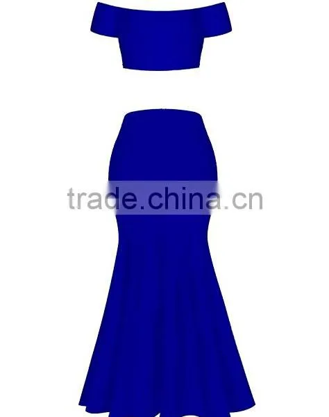Pictures of Long Skirts and Tops for Women's Two Piece Off Shoulder Crop Top Maxi Mermaid Skirts Dress Set photo-3