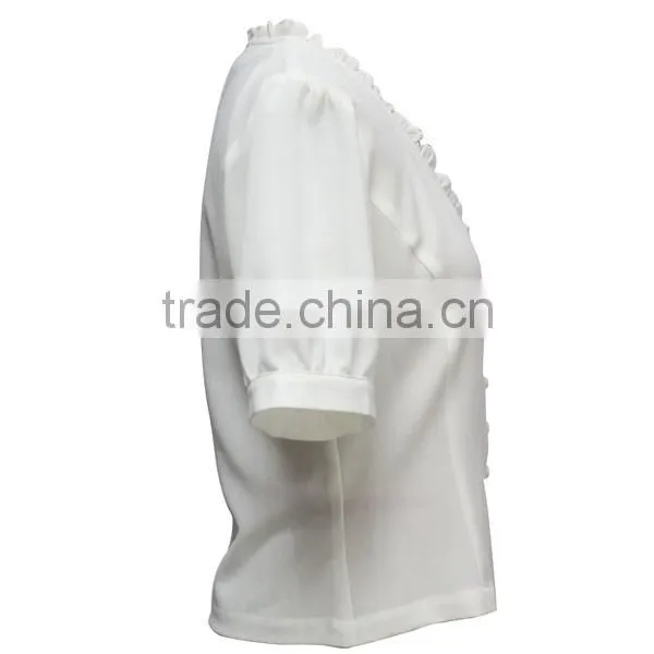 V-neck Short Sleeve Plain White Choli Blouse Designs With Frilled Collar photo-3