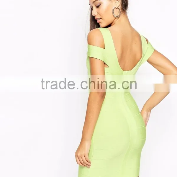 Customized Design Cheap Price Bandage Off The Shoulder Bardot Double Strap Mini Dress Foshan photo-3