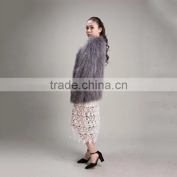 Myfur Women Winter Fluffy Real Raccoon Fur Coat Fur Outerwear Jacket Dark Grey photo-5