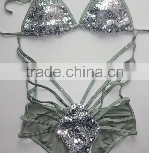 M861 Runwaylover2016 Ladies Sexy Paillette Sequins Split Bikini Swimwear photo-3