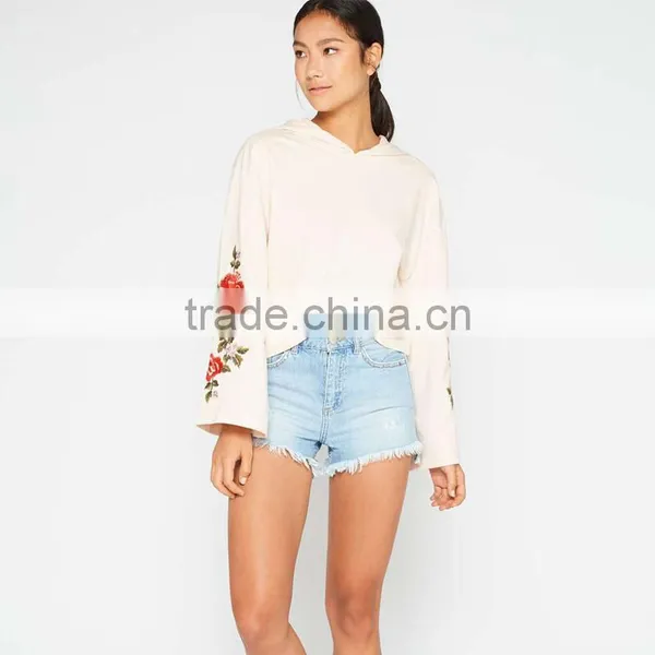 Relaxed Fit Cotton Clothing Kimono Sleeve Embroidered Hoodie for Women photo-3
