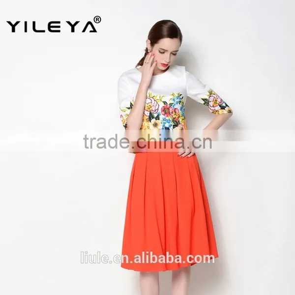 Hot Sell o Neck Floral Half Sleeve Latest Skirt and Blouse for Women photo-5