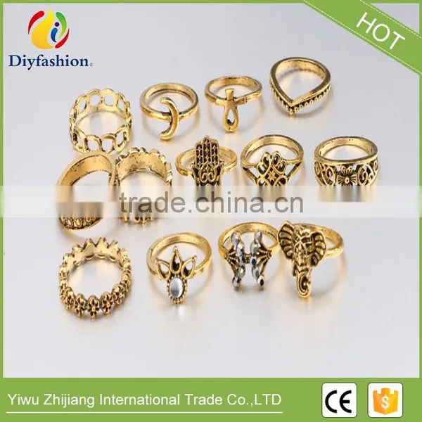13pcs/Set Boho Vintage Punk Gold Silver Stone Midi Finger Rings For Women Bohemian Ring Set Jewelry photo-2