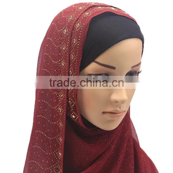 Hot Sale Muslim Chiffon Hijab Scarf With Glitters and Rhinestone Women Fashion Headscarves photo-4