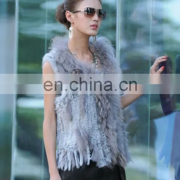 European Style Knitted Rabbit Fur Vest With Raccoon Fur Trimming for Women photo-2