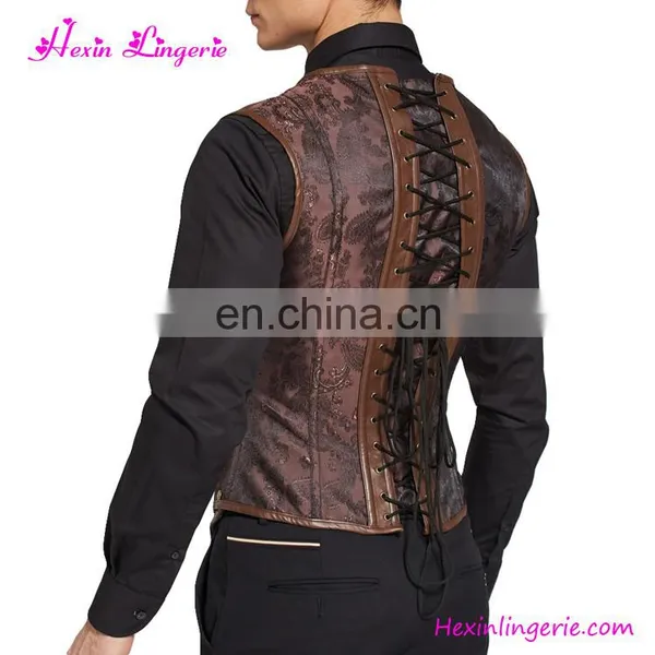 Custom Fashion Zipper Brown Lace Slimming Waist Corset Busk Tank Top photo-3