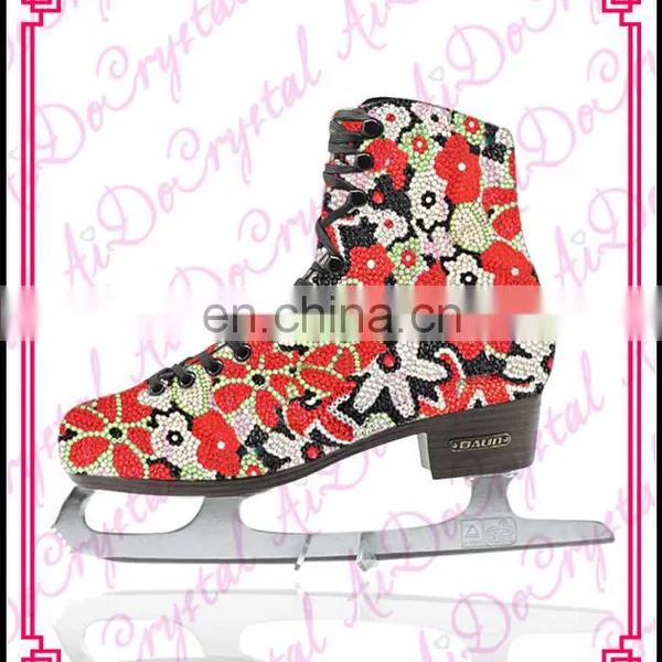 Aidocrystal 2016 Glitter Blue Ice Skating Shoes,crystal Figure Skate Sport Shoes for Girls photo-3
