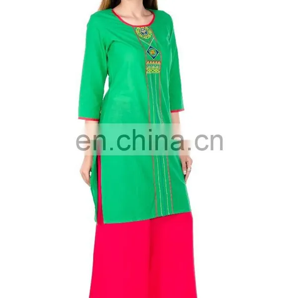 100% Cotton Made Round Neck With Intricate Embroidery at Front Kurti for Woman photo-5