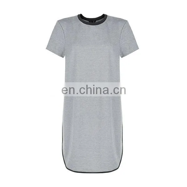 Latest Grey Contrast Trim T-Shirt Dress Short Sleeve Fashion Women Long T-shirt photo-4