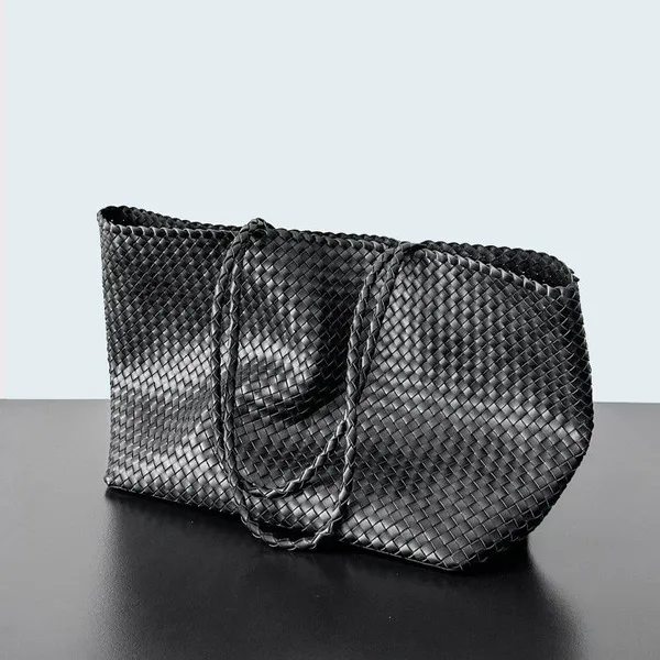 Retro Handwoven Basket Bag Beach op Handbag Soft Handle Artistic Sle Casual ex Basket Ape Mid Size Stripe Pattern photo-2