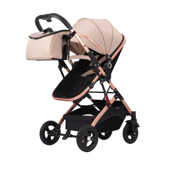 Portable Linen Kids Stroller Premium Alloy Two-way Push Foldable 4-wheel Travel System