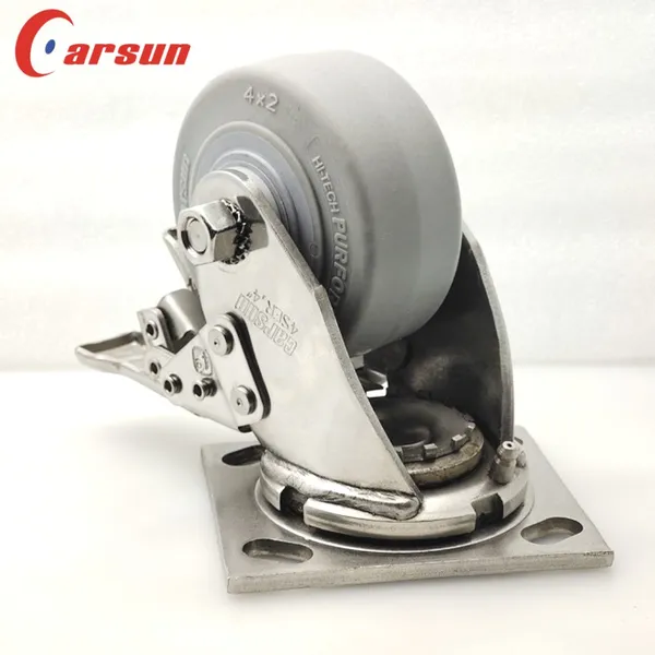 Carsun Stainless Steel Heavy Duty Caster Wheels 4-Inch Thermoplastic Rubber TPR Wheels Industrial Swivel Caster With Brakes photo-5